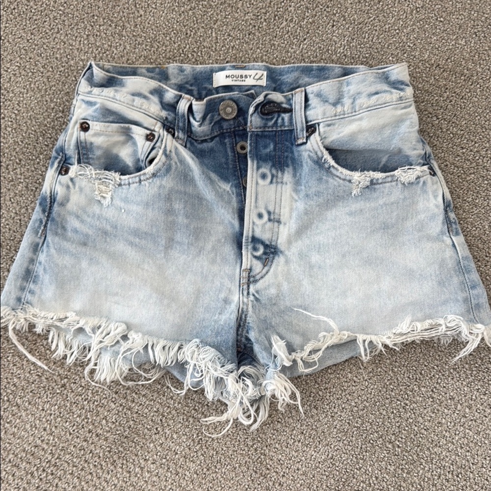 Moussy Light Blue Frayed Jean Shorts